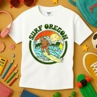 Surf Oregon! Surfing Bigfoot Funny Beach Sasquatch Surfer Shirt Kids T-Shirt thumb 3
