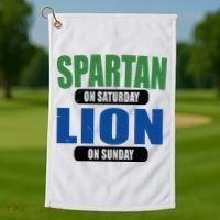 Spartan On Saturday Lion On Sunday Golf Towel thumb 1