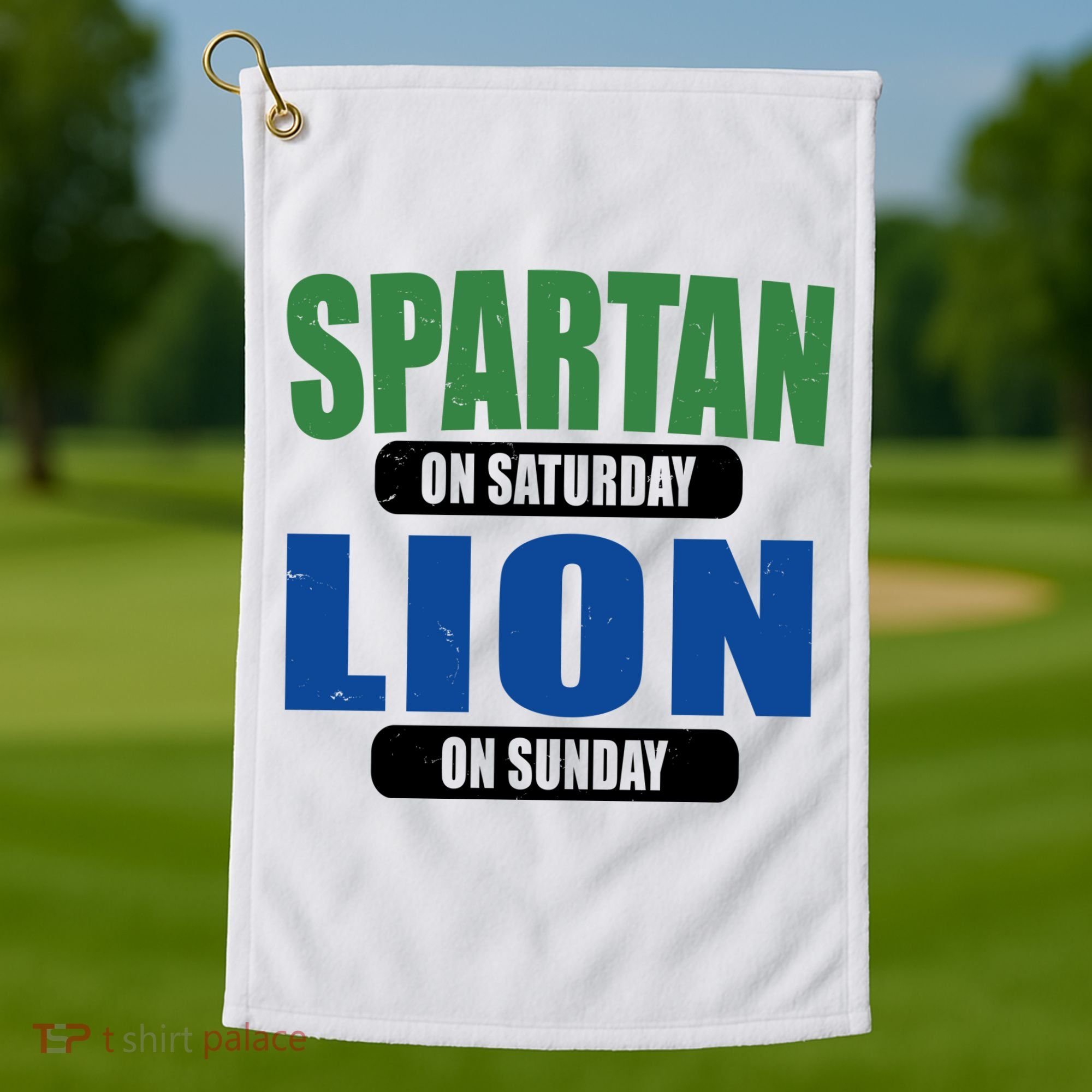 Spartan On Saturday Lion On Sunday Golf Towel
