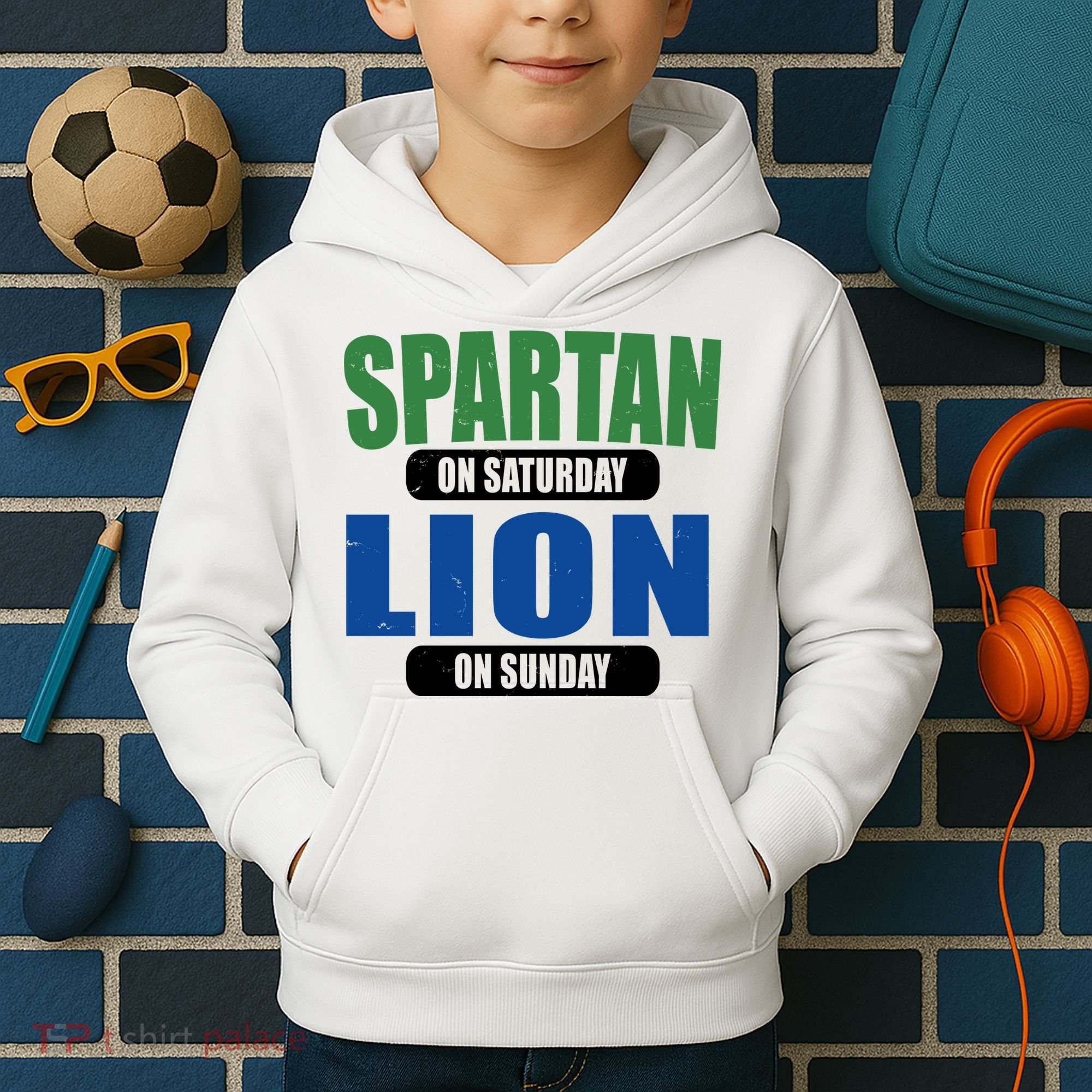 Spartan On Saturday Lion On Sunday Kids Hoodie