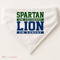 Spartan On Saturday Lion On Sunday Funny Detroit USA-Made Doggie Bandana thumb 0