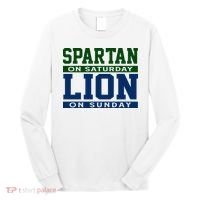Spartan On Saturday Lion On Sunday Funny Detroit Long Sleeve Shirt thumb 0