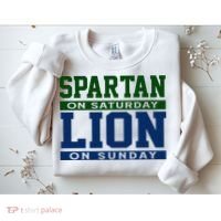 Spartan On Saturday Lion On Sunday Funny Detroit Sweatshirt thumb 2