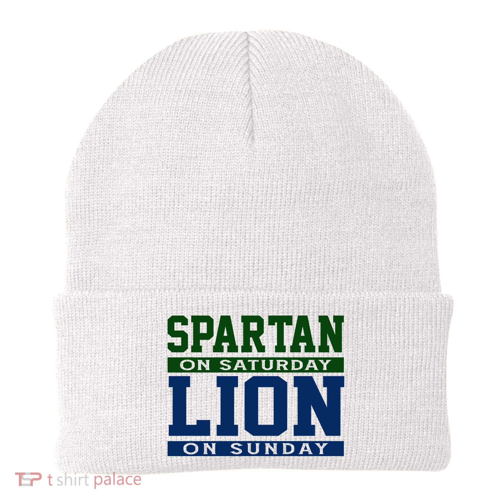 Spartan On Saturday Lion On Sunday Funny Detroit Beanie