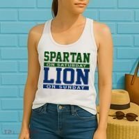 Spartan On Saturday Lion On Sunday Funny Detroit Women's Tank Top thumb 2