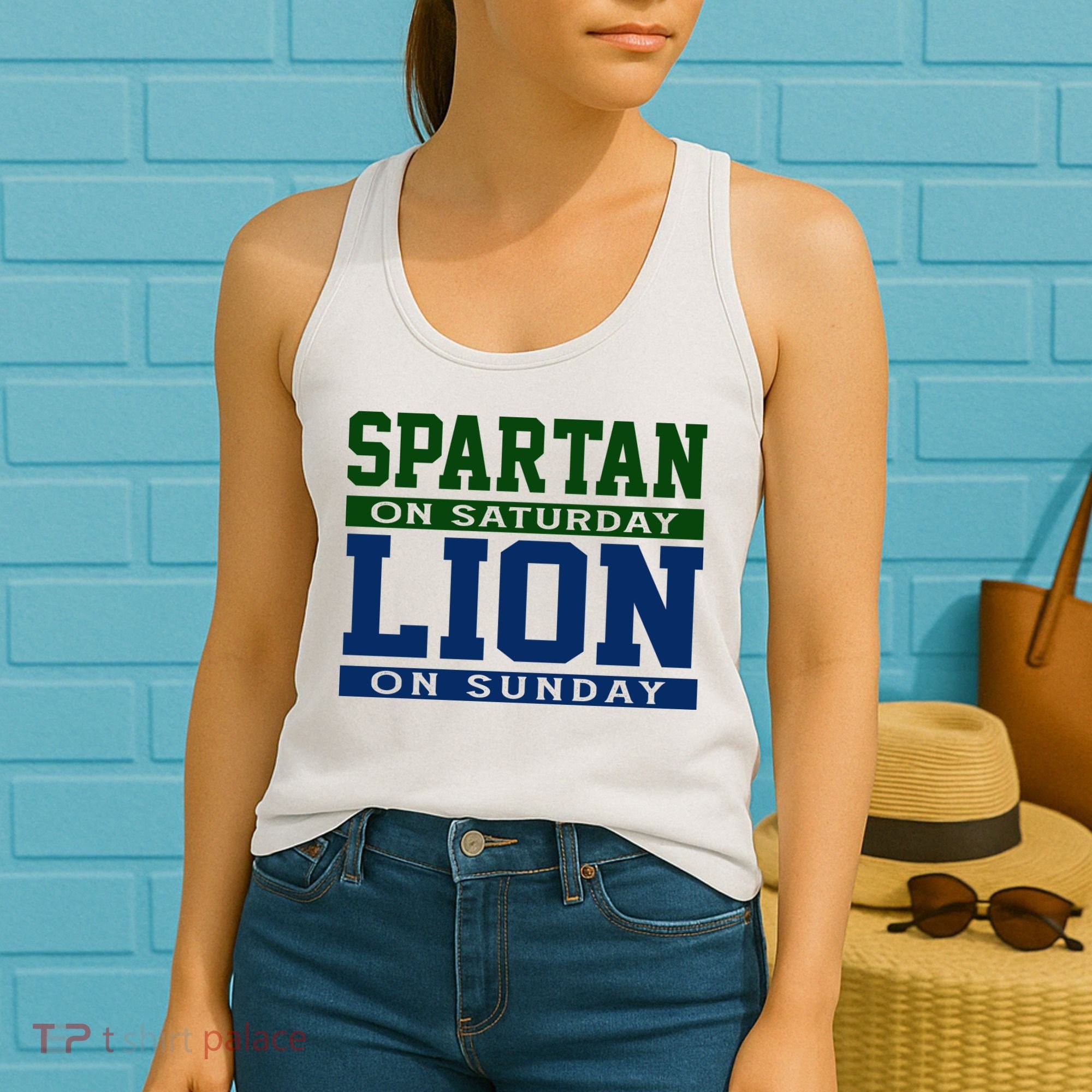 Spartan On Saturday Lion On Sunday Funny Detroit Women's Tank Top