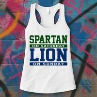 Spartan On Saturday Lion On Sunday Funny Detroit Women's Tank Top thumb 3