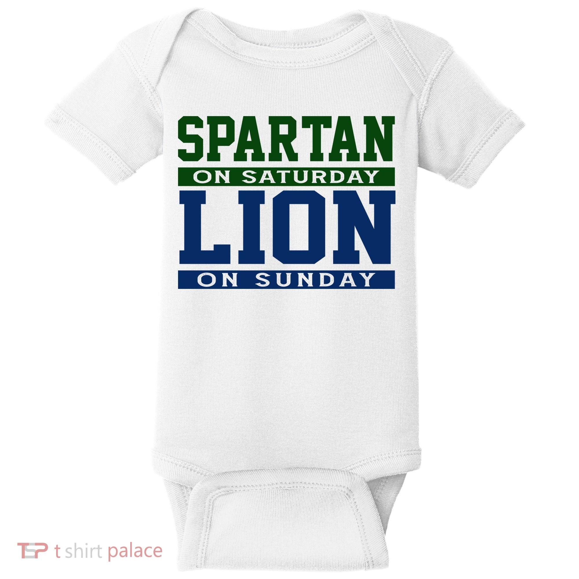 Spartan On Saturday Lion On Sunday Funny Detroit Baby Bodysuit