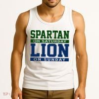 Spartan On Saturday Lion On Sunday Funny Detroit Tank Top thumb 3