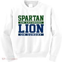 Spartan On Saturday Lion On Sunday Funny Detroit Kids Sweatshirt thumb 0