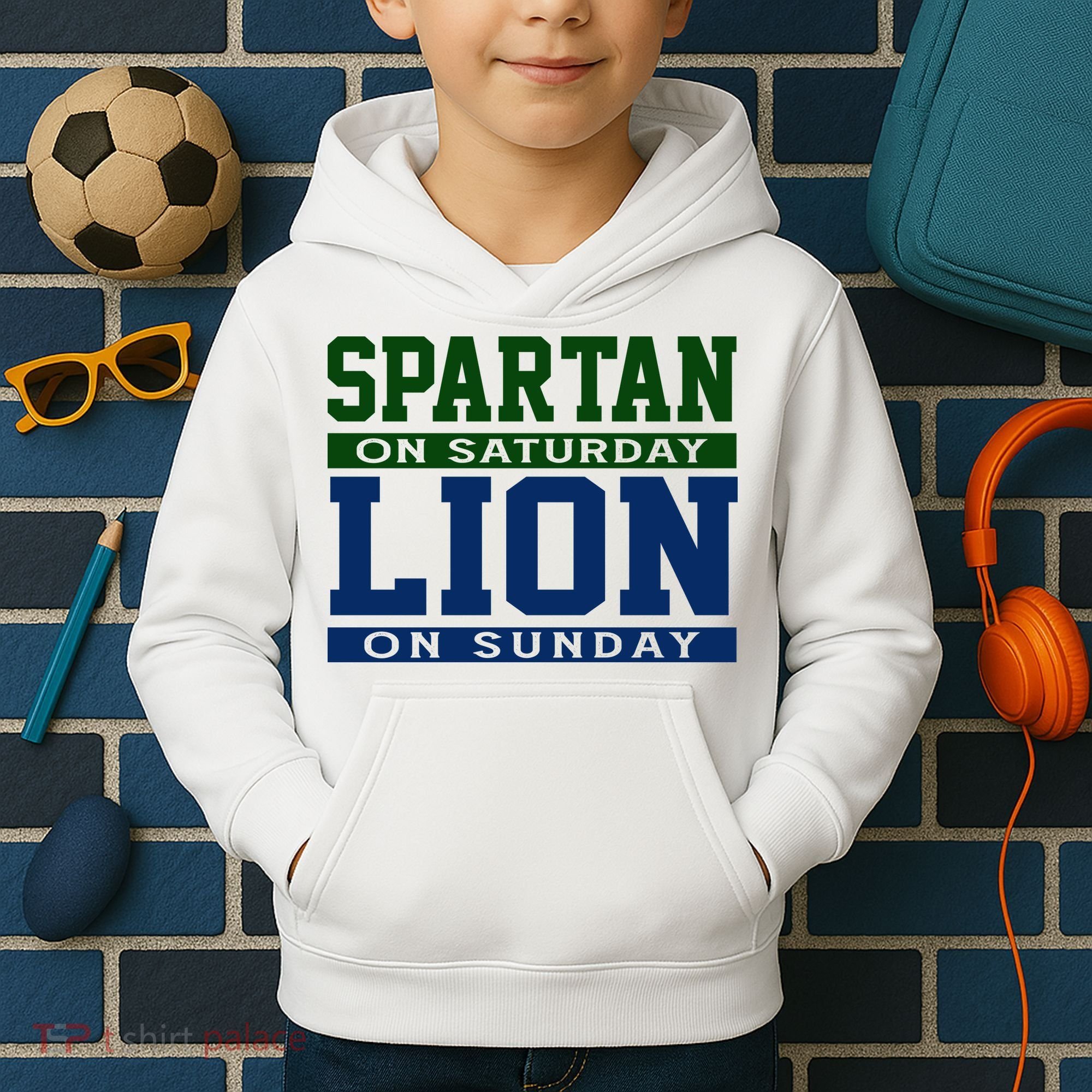 Spartan On Saturday Lion On Sunday Funny Detroit Kids Hoodie