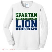 Spartan On Saturday Lion On Sunday Funny Detroit Kids Long Sleeve Shirt thumb 0