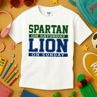Spartan On Saturday Lion On Sunday Funny Detroit Kids T-Shirt thumb 3