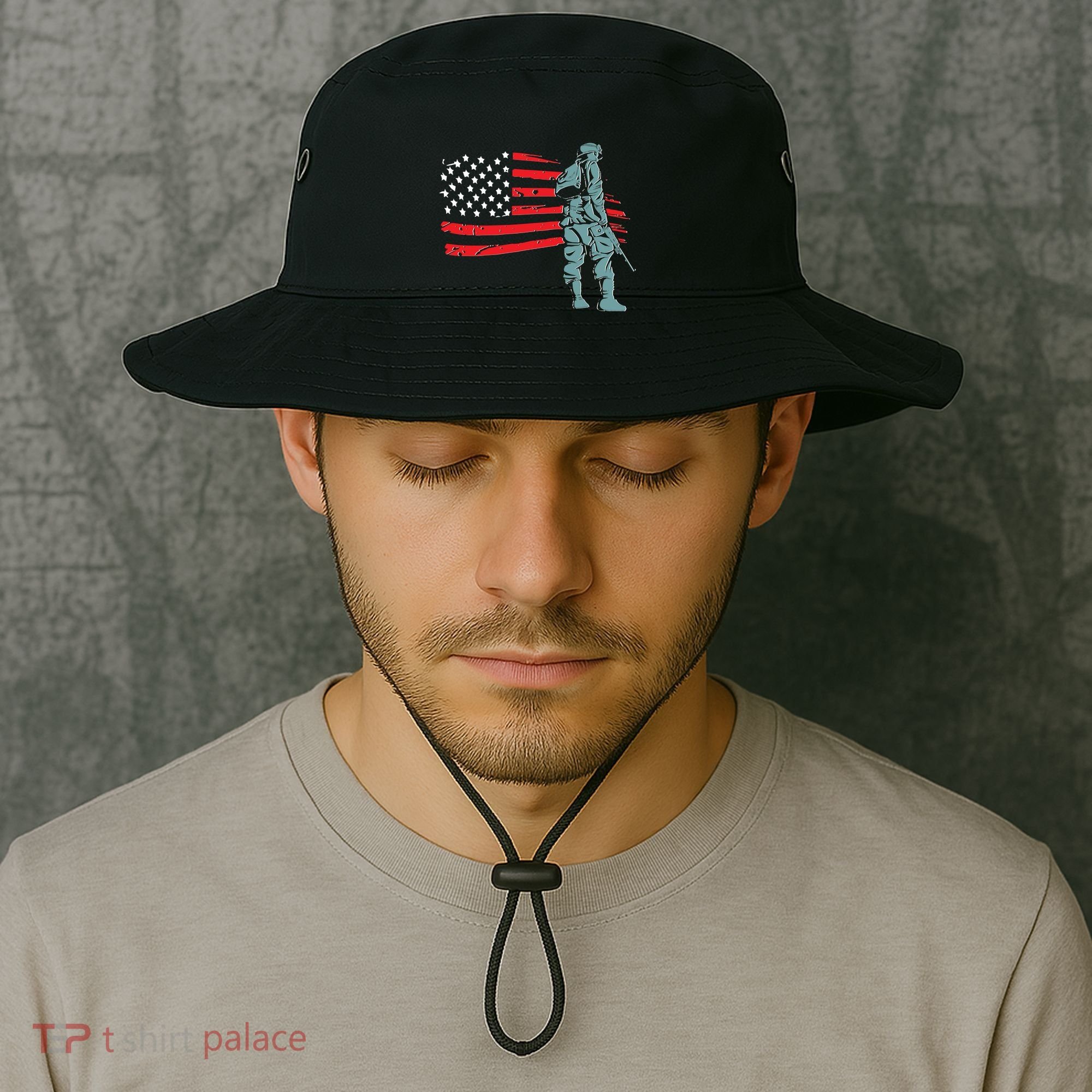 Support Our Soldiers USA American Flag Bucket Hat