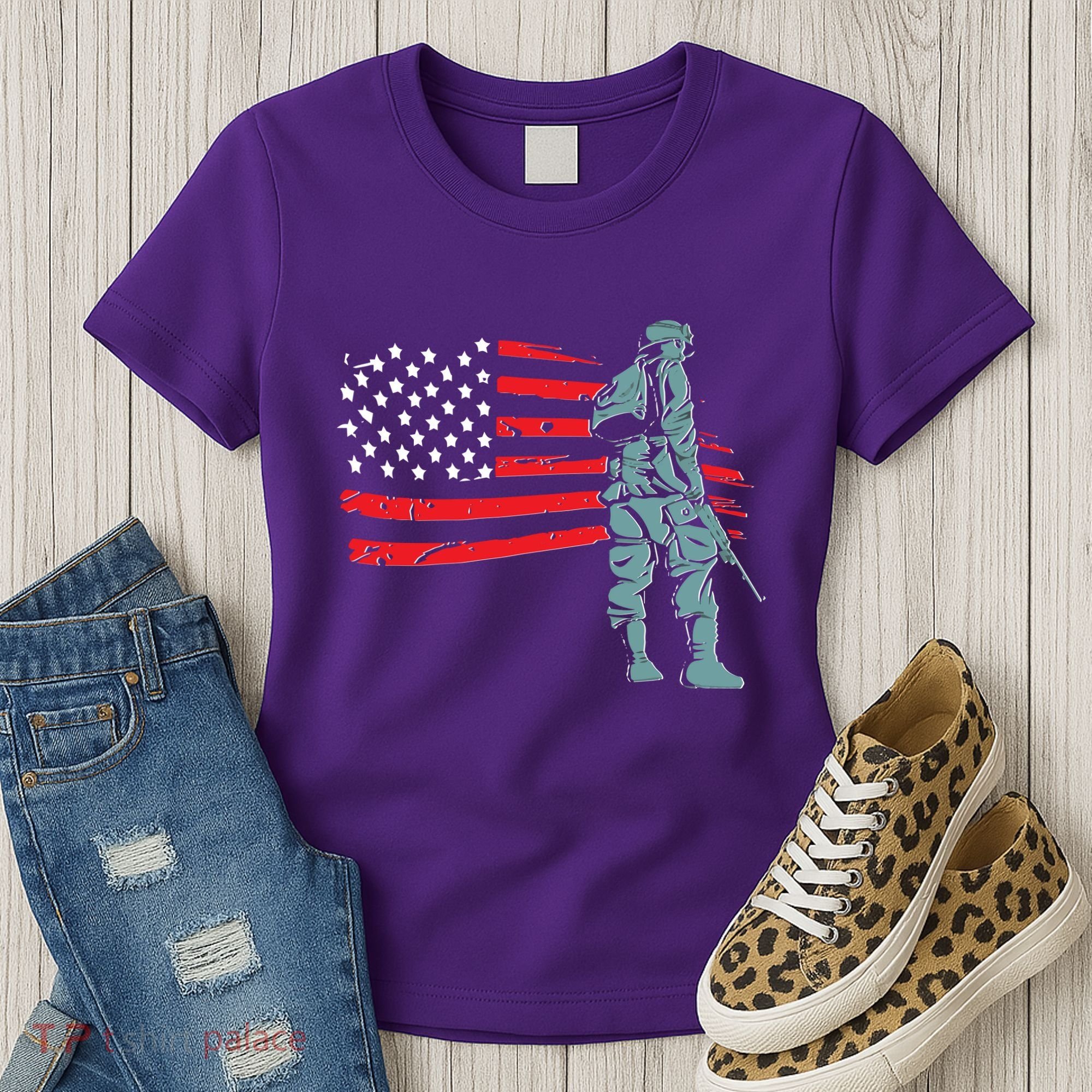 Support Our Soldiers USA American Flag Women's T-Shirt