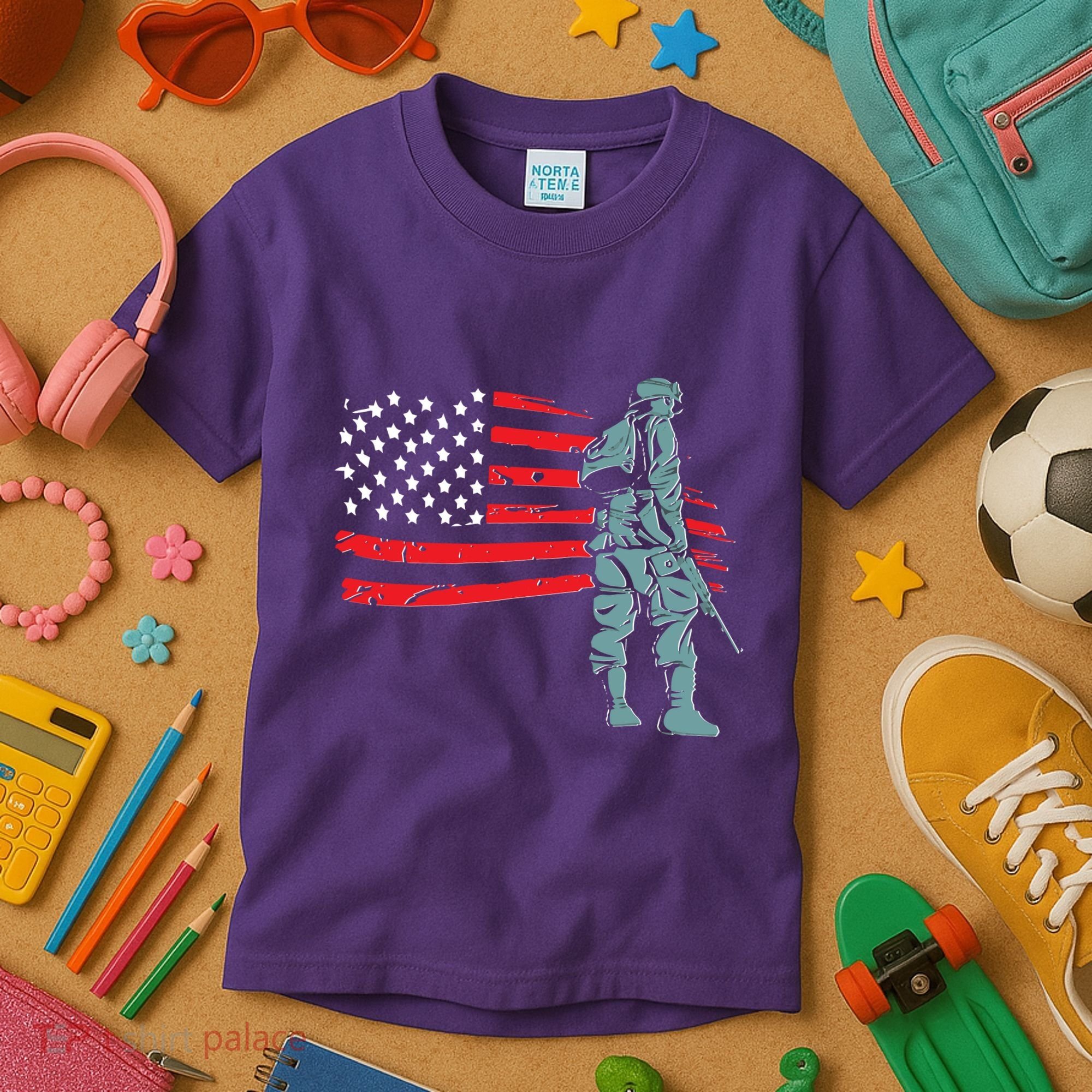 Support Our Soldiers USA American Flag Kids T-Shirt