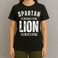 Spartan On Saturday Lion On Sunday Funny Detroit Vintage T-Shirt thumb 4