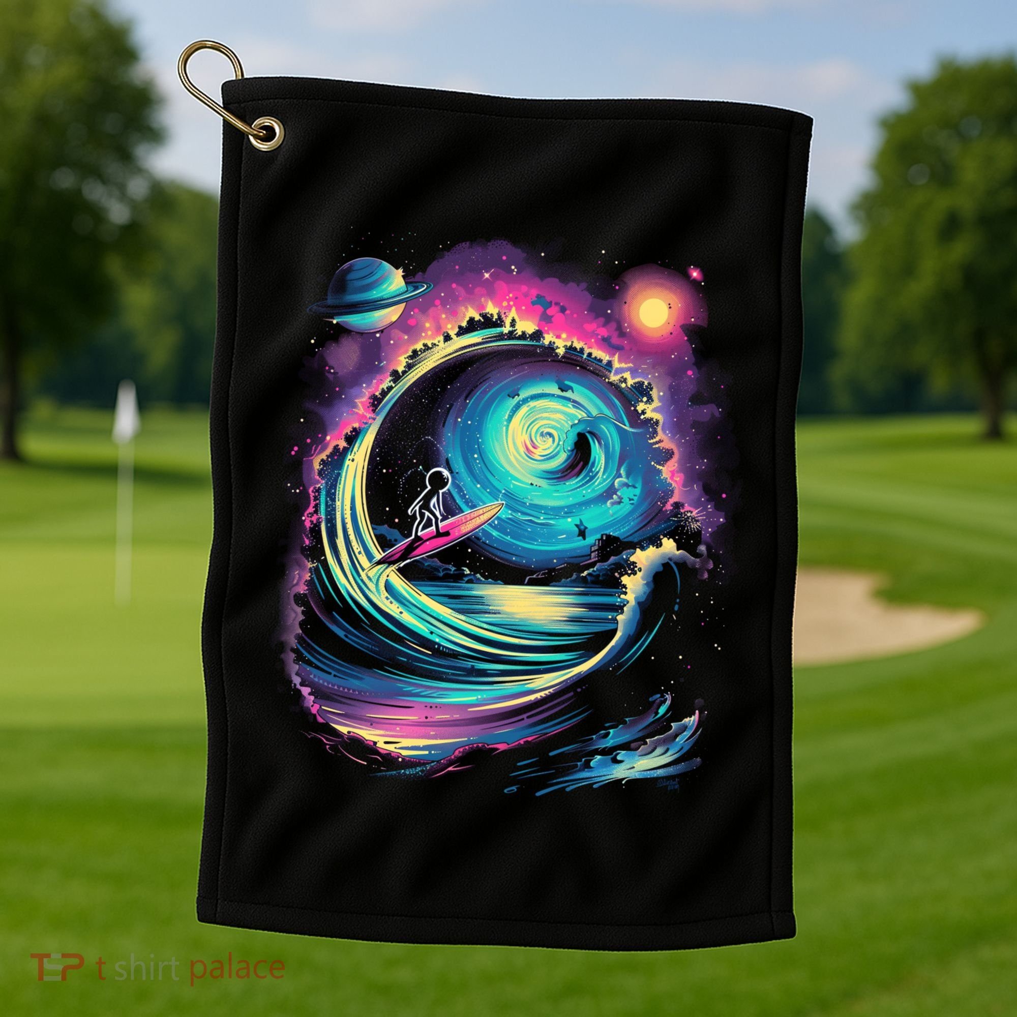 Surfing Outta Space Astronaut Golf Towel