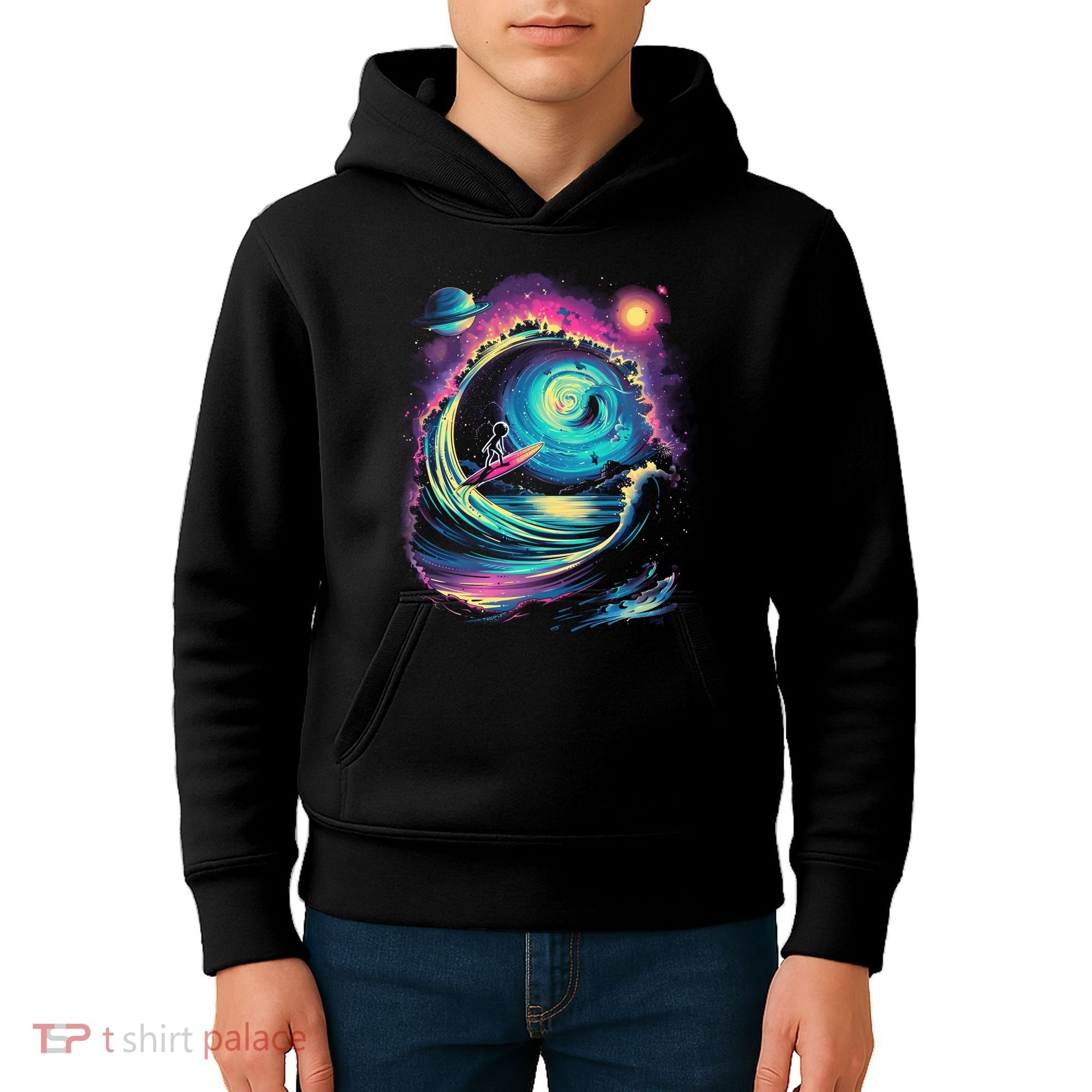 Surfing Outta Space Astronaut Kids Hoodie