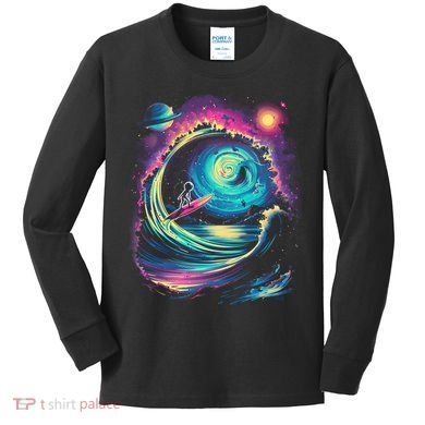 Surfing Outta Space Astronaut Kids Long Sleeve Shirt