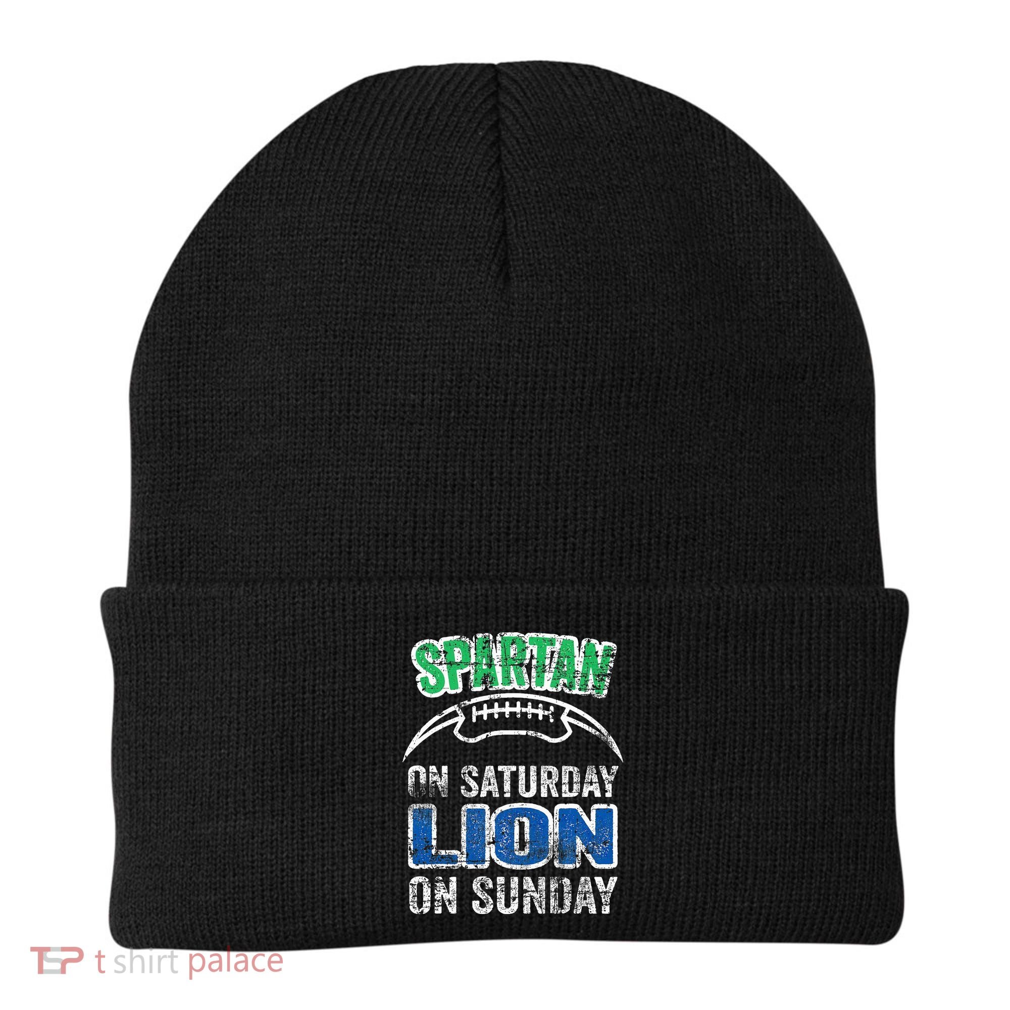 Spartan On Saturday Lion On Sunday Funny Detroit Beanie