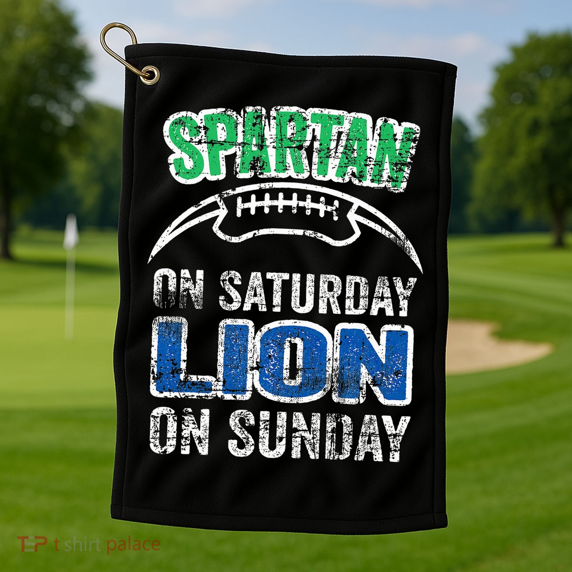 Spartan On Saturday Lion On Sunday Funny Detroit Golf Towel
