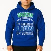 Spartan On Saturday Lion On Sunday Funny Detroit Hoodie thumb 2