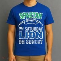 Spartan On Saturday Lion On Sunday Funny Detroit T-Shirt thumb 3