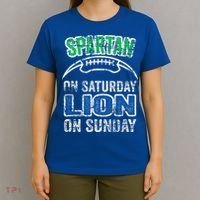 Spartan On Saturday Lion On Sunday Funny Detroit T-Shirt thumb 4