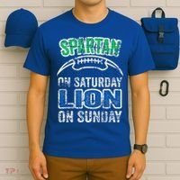 Spartan On Saturday Lion On Sunday Funny Detroit T-Shirt thumb 6