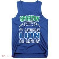 Spartan On Saturday Lion On Sunday Funny Detroit Tank Top thumb 0
