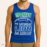 Spartan On Saturday Lion On Sunday Funny Detroit Tank Top thumb 3