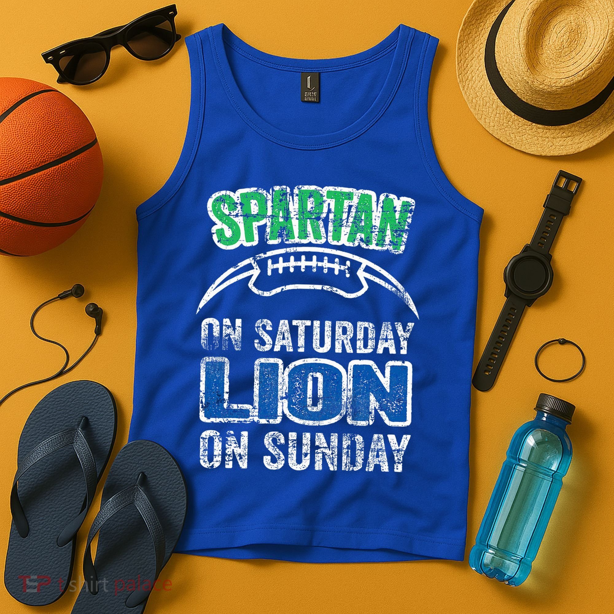 Spartan On Saturday Lion On Sunday Funny Detroit Tank Top