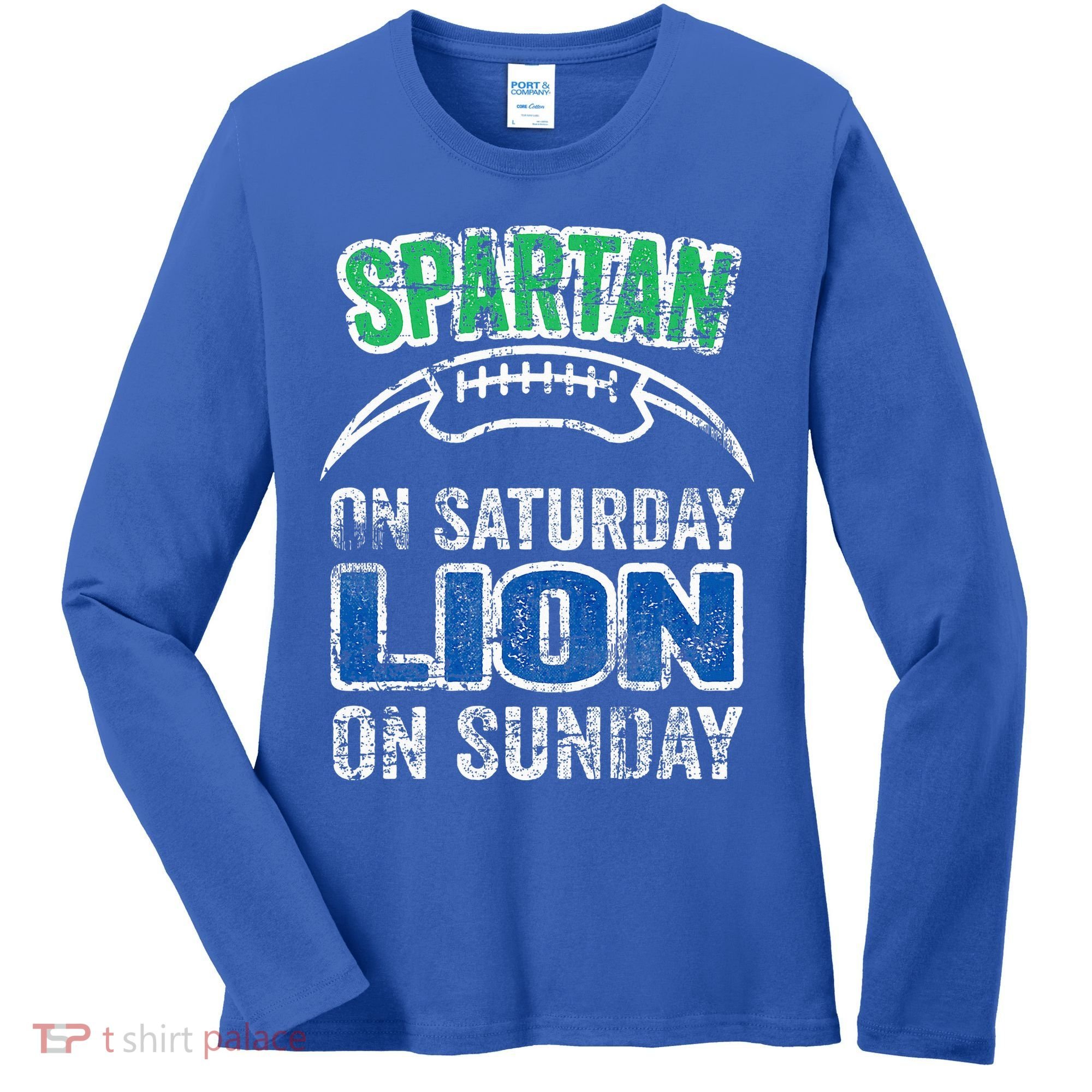 Spartan On Saturday Lion On Sunday Funny Detroit Women's Long Sleeve Shirt