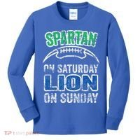 Spartan On Saturday Lion On Sunday Funny Detroit Kids Long Sleeve Shirt thumb 0