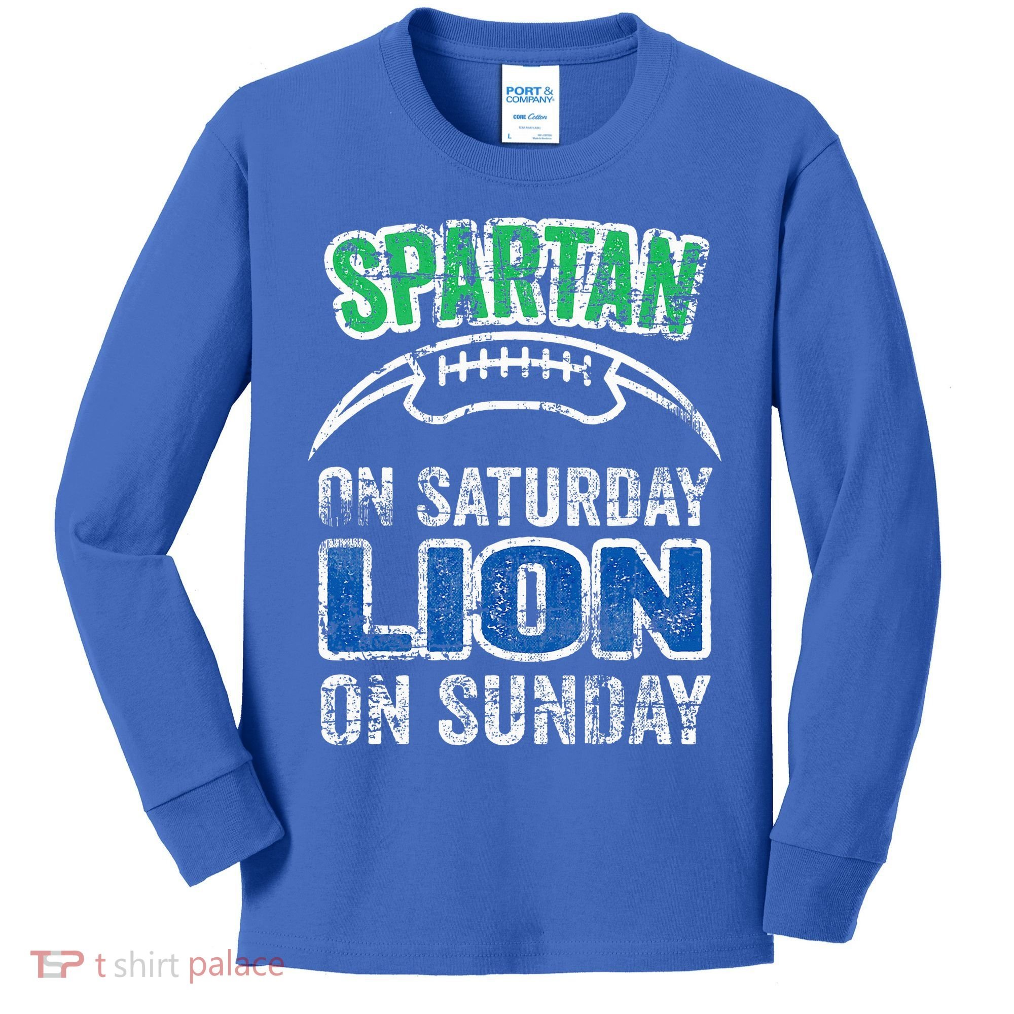 Spartan On Saturday Lion On Sunday Funny Detroit Kids Long Sleeve Shirt