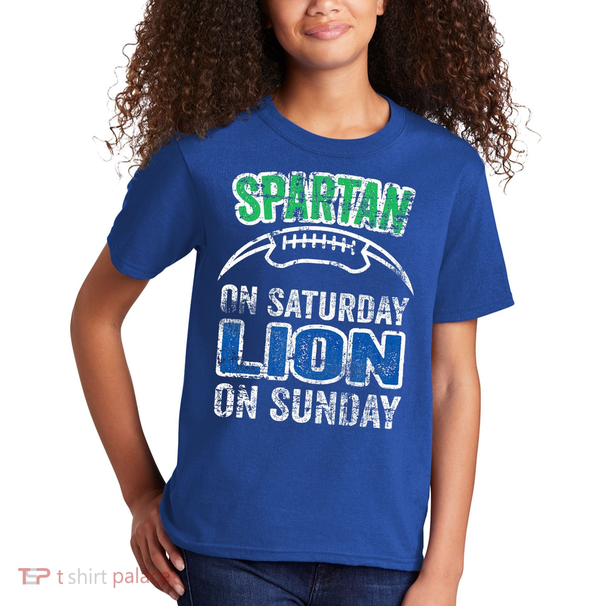 Spartan On Saturday Lion On Sunday Funny Detroit Kids T-Shirt