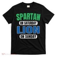 Spartan On Saturday Lion On Sunday Funny Detroit Vintage T-Shirt thumb 0