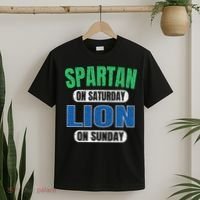 Spartan On Saturday Lion On Sunday Funny Detroit Vintage T-Shirt thumb 2