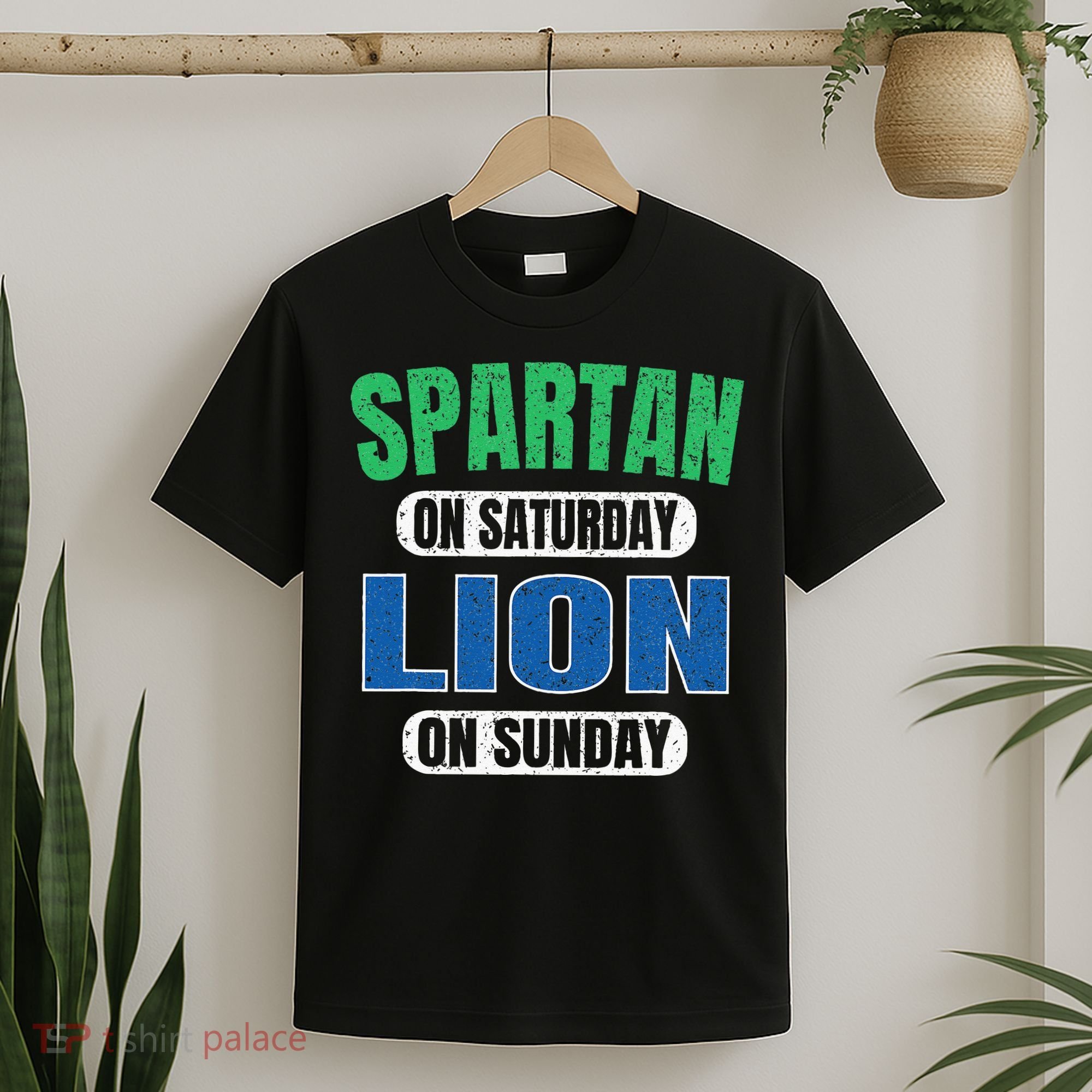 Spartan On Saturday Lion On Sunday Funny Detroit Vintage T-Shirt