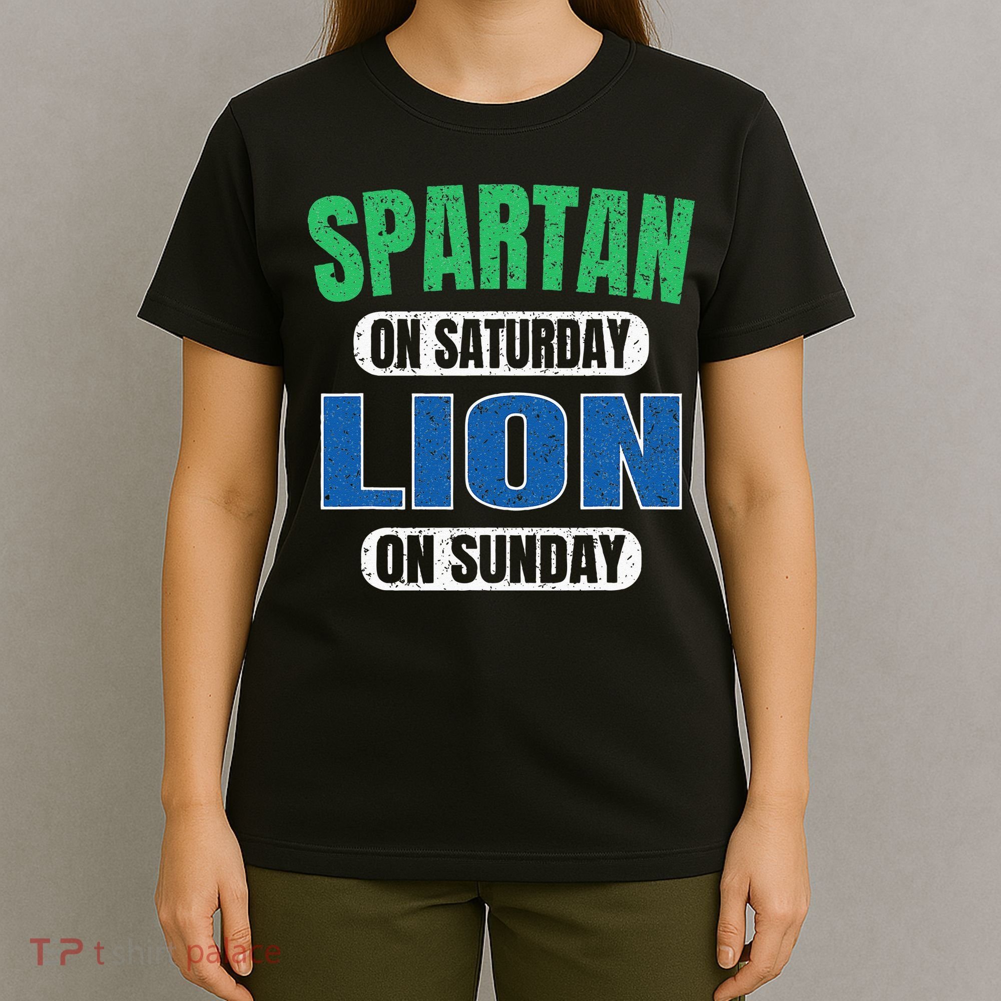 Spartan On Saturday Lion On Sunday Funny Detroit Vintage T-Shirt