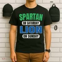 Spartan On Saturday Lion On Sunday Funny Detroit Vintage T-Shirt thumb 6