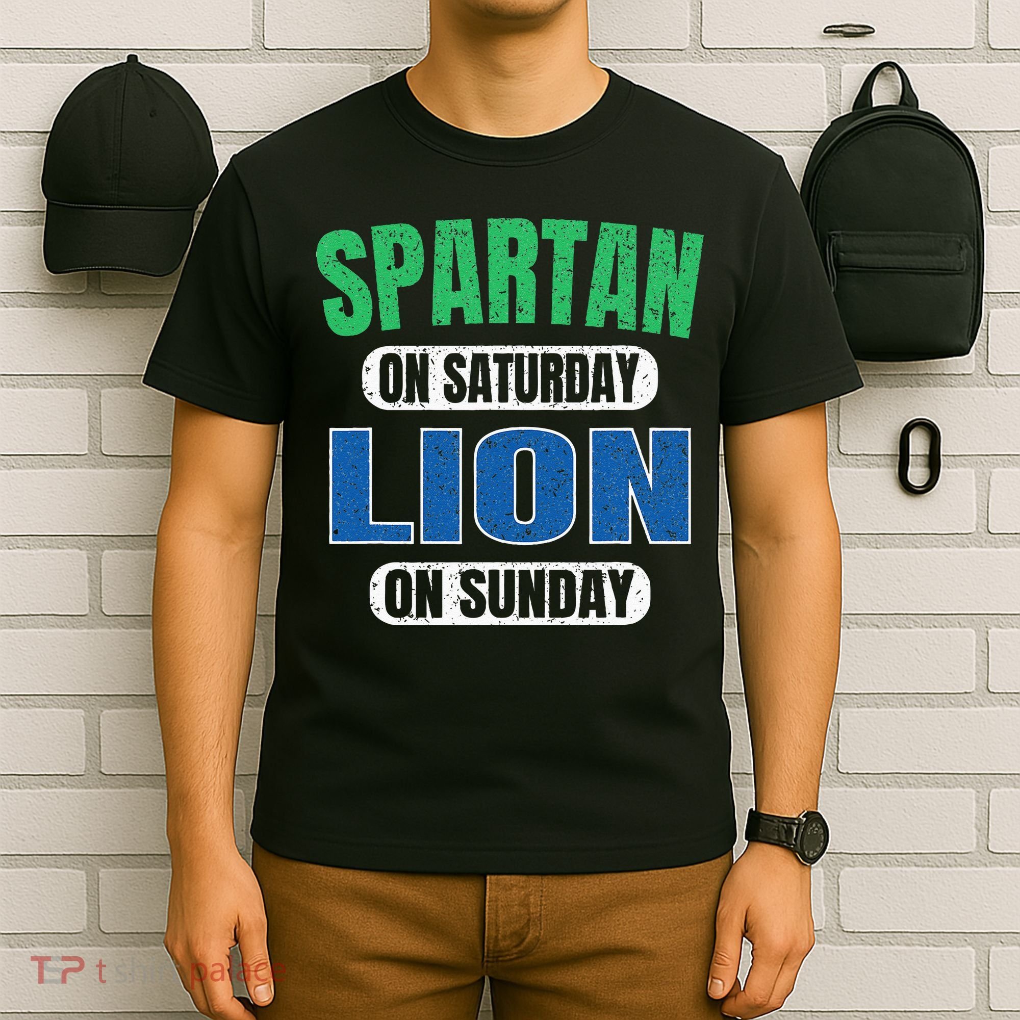 Spartan On Saturday Lion On Sunday Funny Detroit Vintage T-Shirt