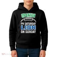 Spartan On Saturday Lion On Sunday Detroit Won Kids Hoodie thumb 4