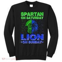 Spartan On Saturday Lion On Sunday Funny Detroit Mother Day Sweatshirt thumb 0