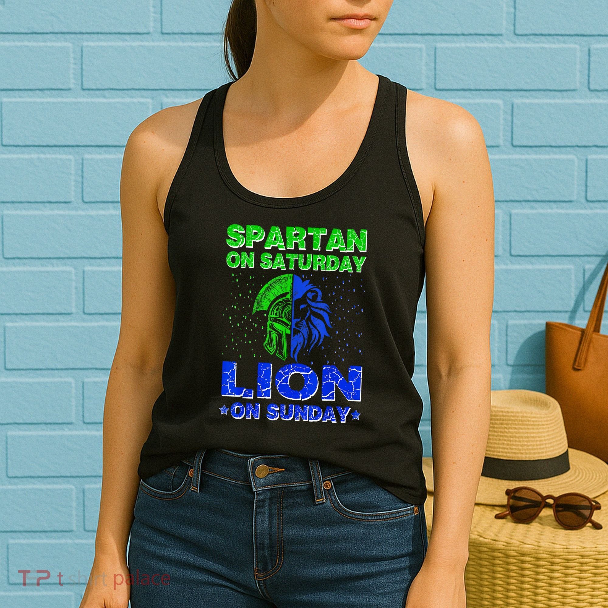 Spartan On Saturday Lion On Sunday Funny Detroit Mother Day Women's Tank Top