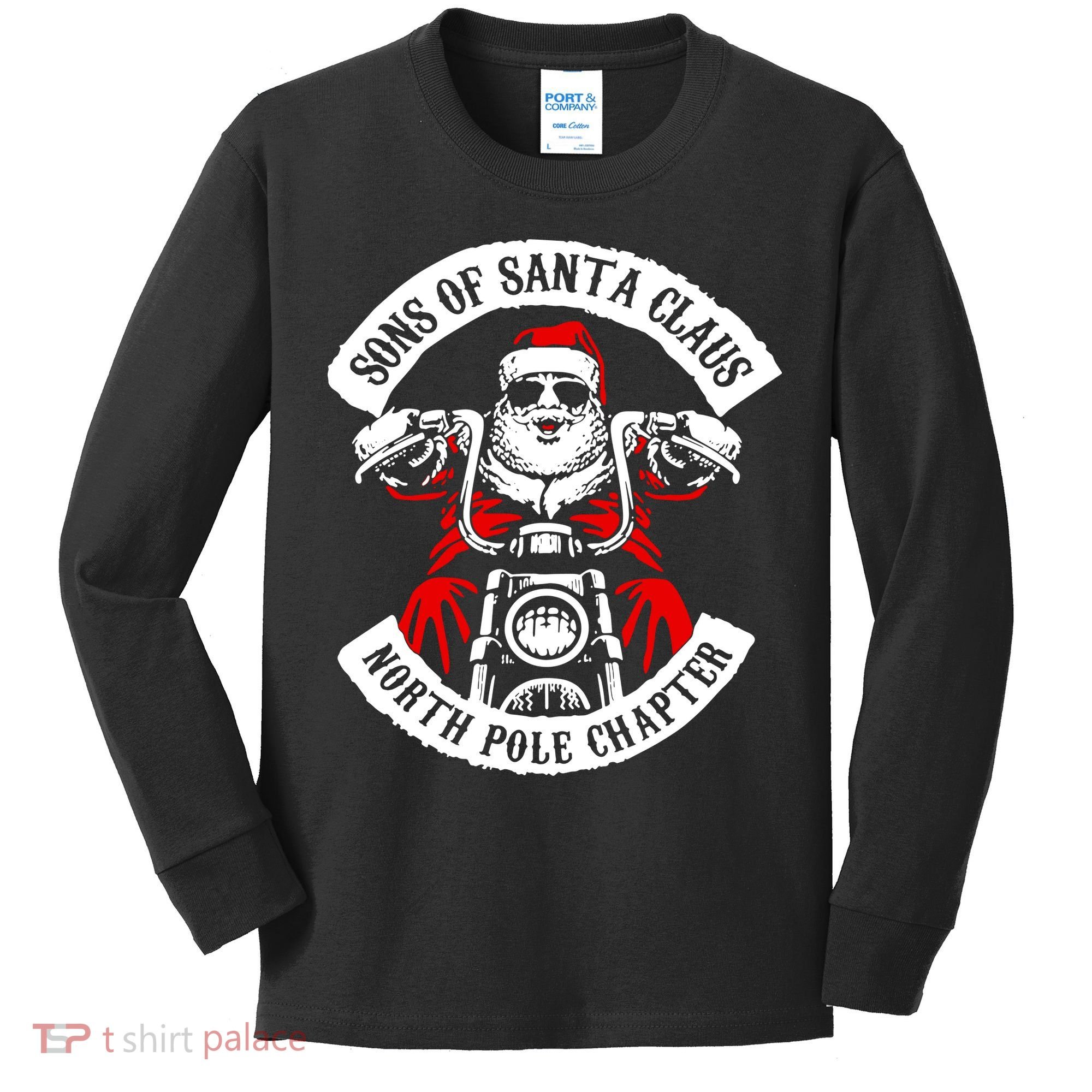 Sons Of Santa Biker Motorcycle Christmas Kids Long Sleeve Shirt