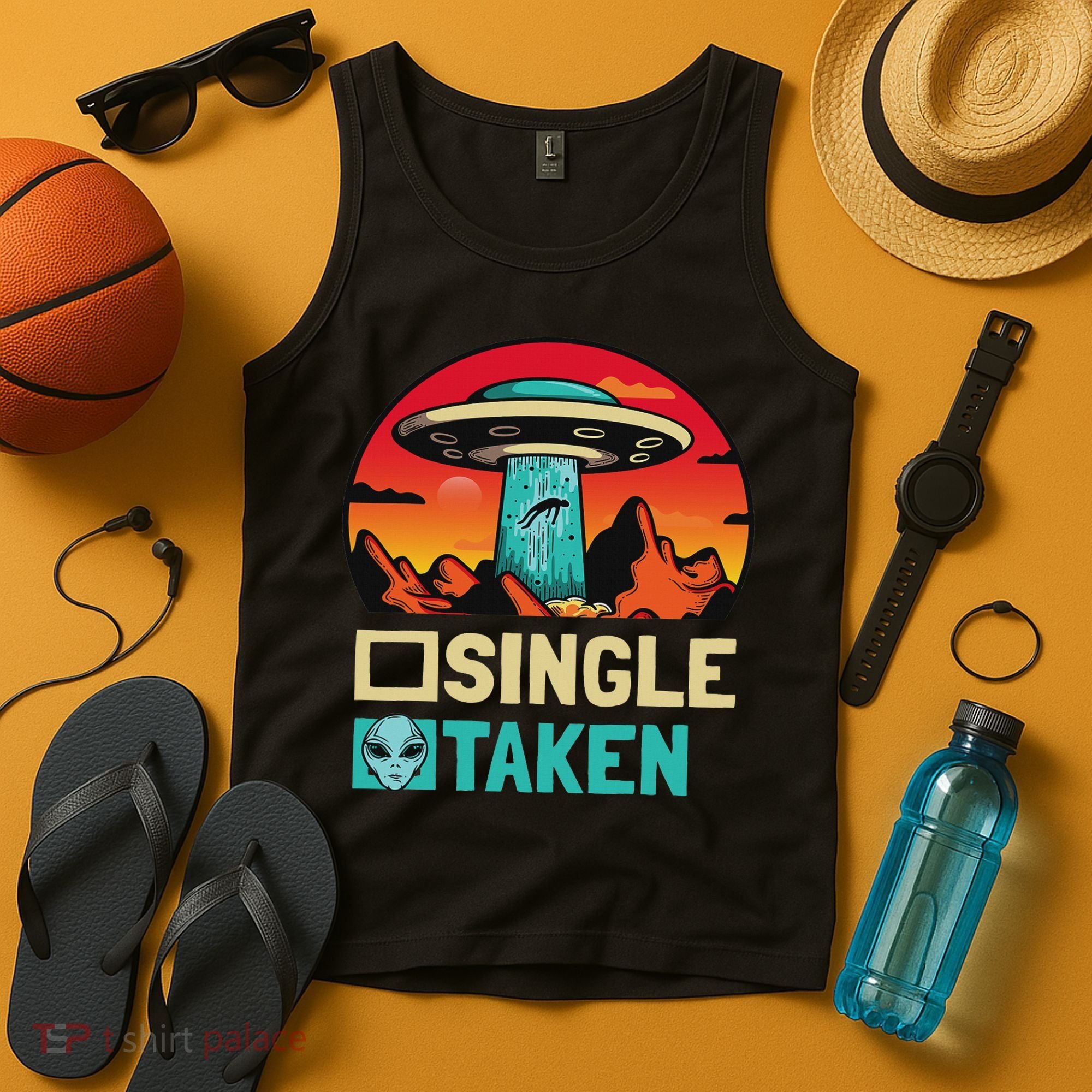Single Or Taken Funny Alien Ufo Valentine's Day Tank Top