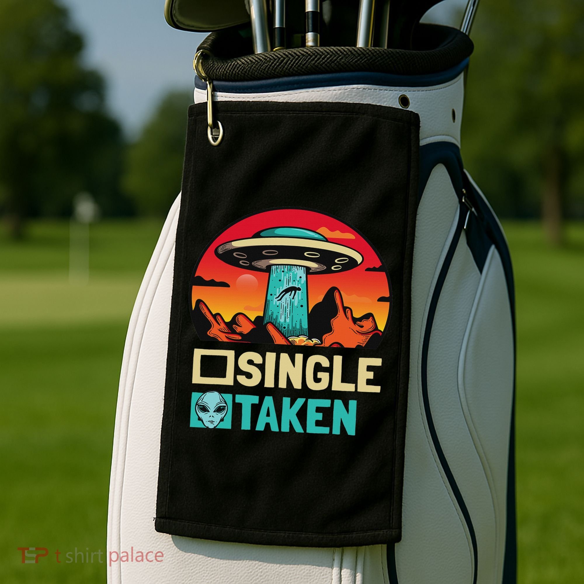 Single Or Taken Funny Alien Ufo Valentine's Day Golf Towel