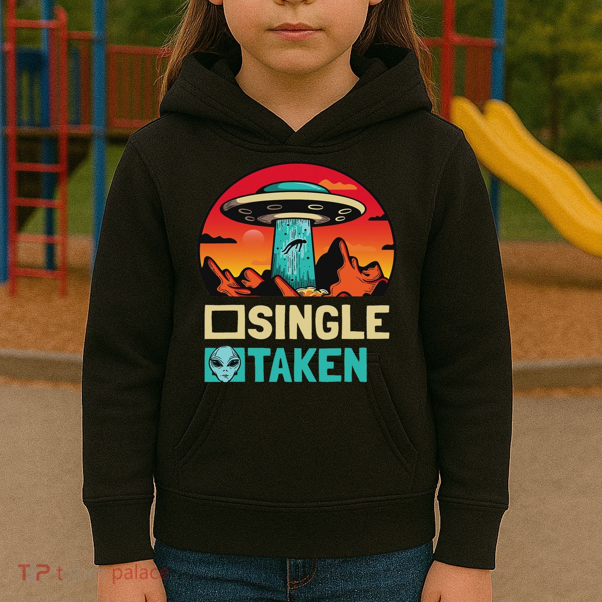 Single Or Taken Funny Alien Ufo Valentine's Day Kids Hoodie